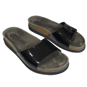 Mephisto Women's Hanik Patent Leather Cork Sole Black Slide Sandals Size 37
